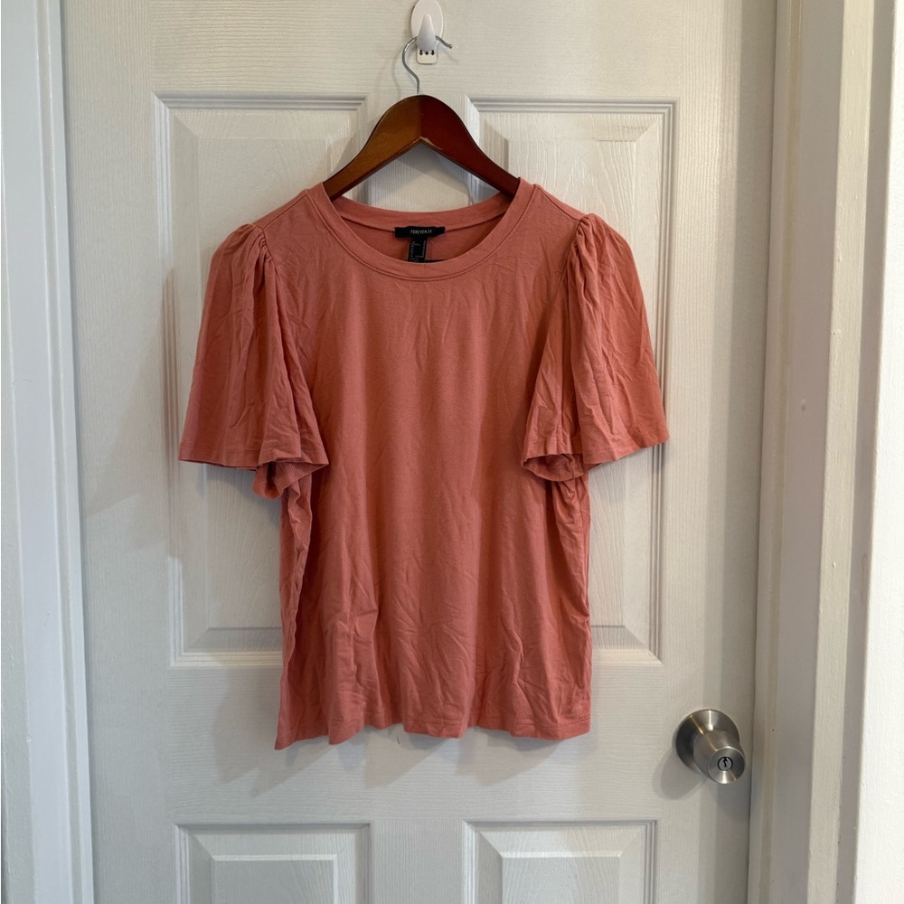 Forever 21 Coral Puff Sleeve Tee